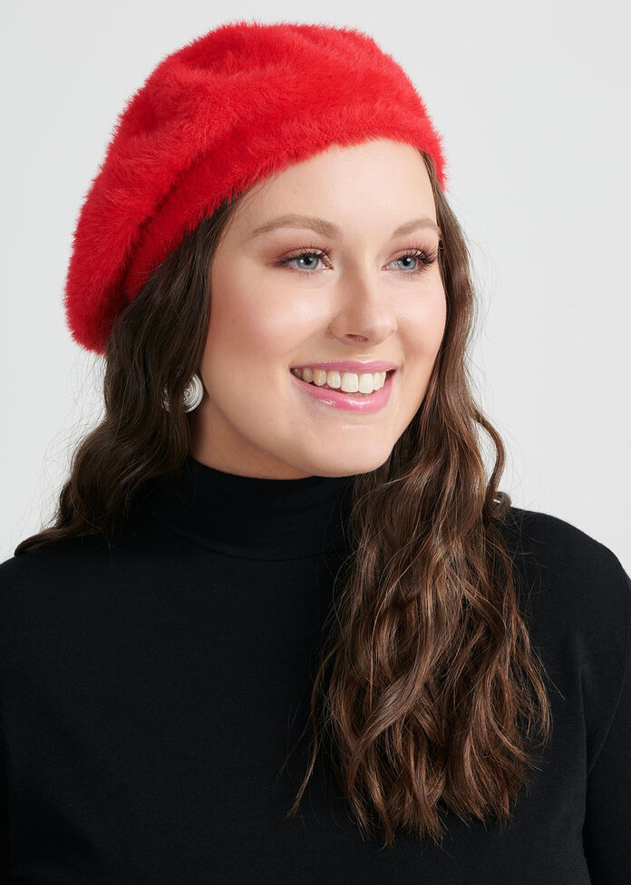 Fuzzy Knit Beret, , hi-res