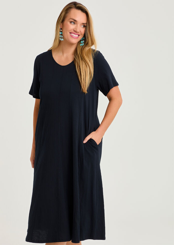 Cotton Swing Seam Detail Dress, , hi-res