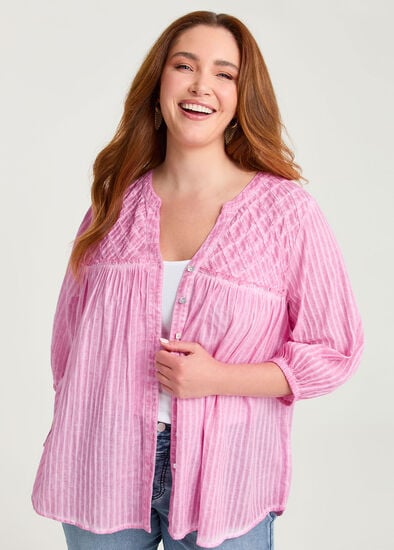 Plus Size Cotton Self Stripe Top