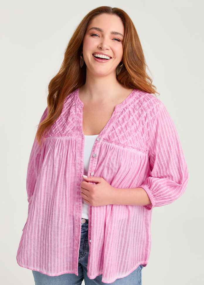Cotton Self Stripe Top, , hi-res