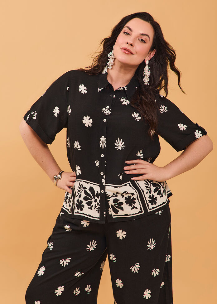 Natural Border Print Shirt, , hi-res