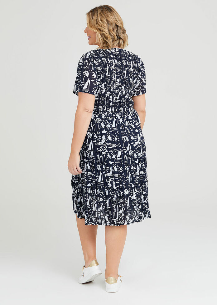 Nobody’s child white blue blueberry print shirred bust midi long holiday dress Large UK 14 excellent used condition