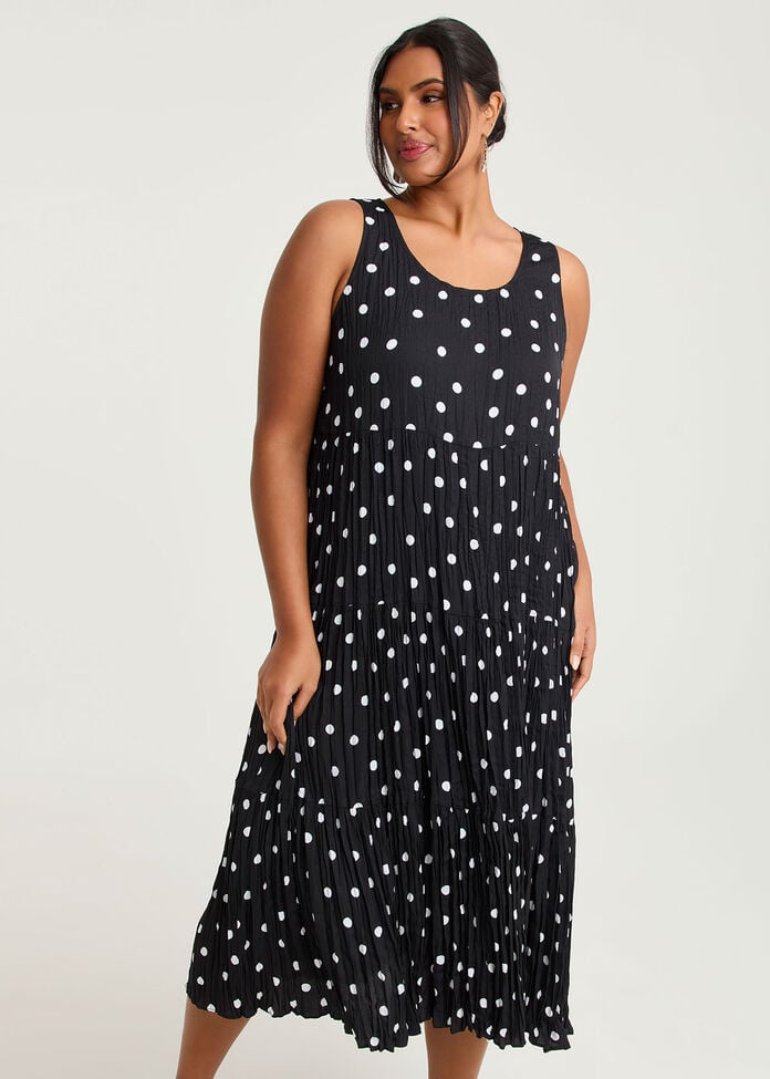Pleated Enya Polka Dress, , hi-res