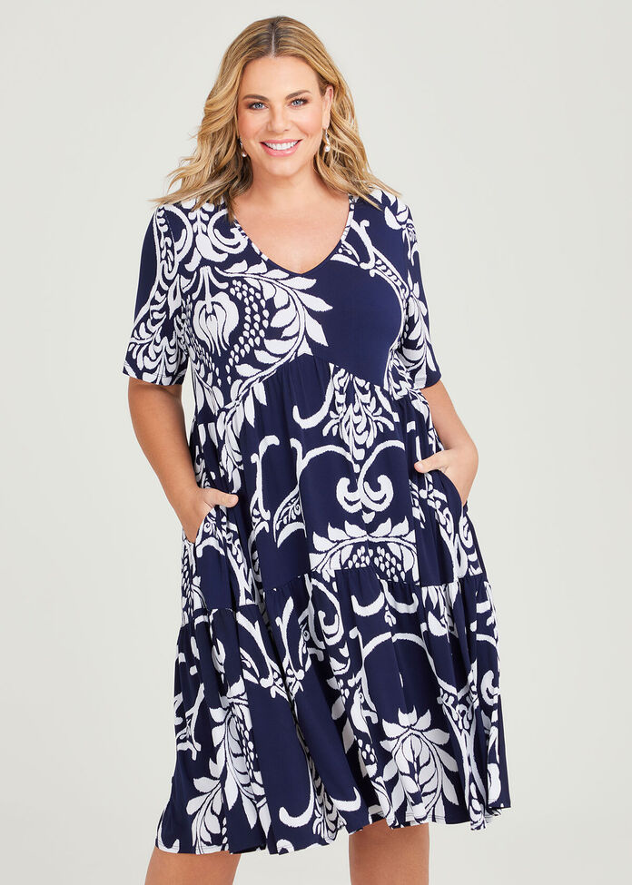 Shop Plus Size Phoebe Print Tier Dress in Black | Sizes 12-30 | Taking ...
