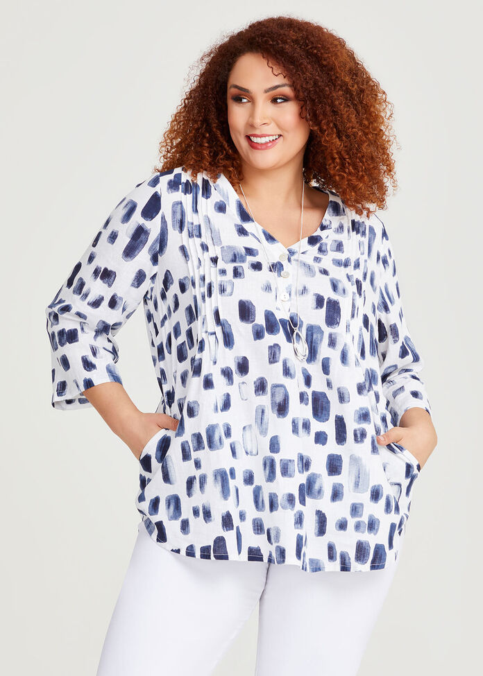 Spot Linen Blend Top, , hi-res