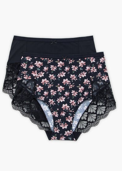 Plus Size 2 Pack Micro Lace Trim Briefs