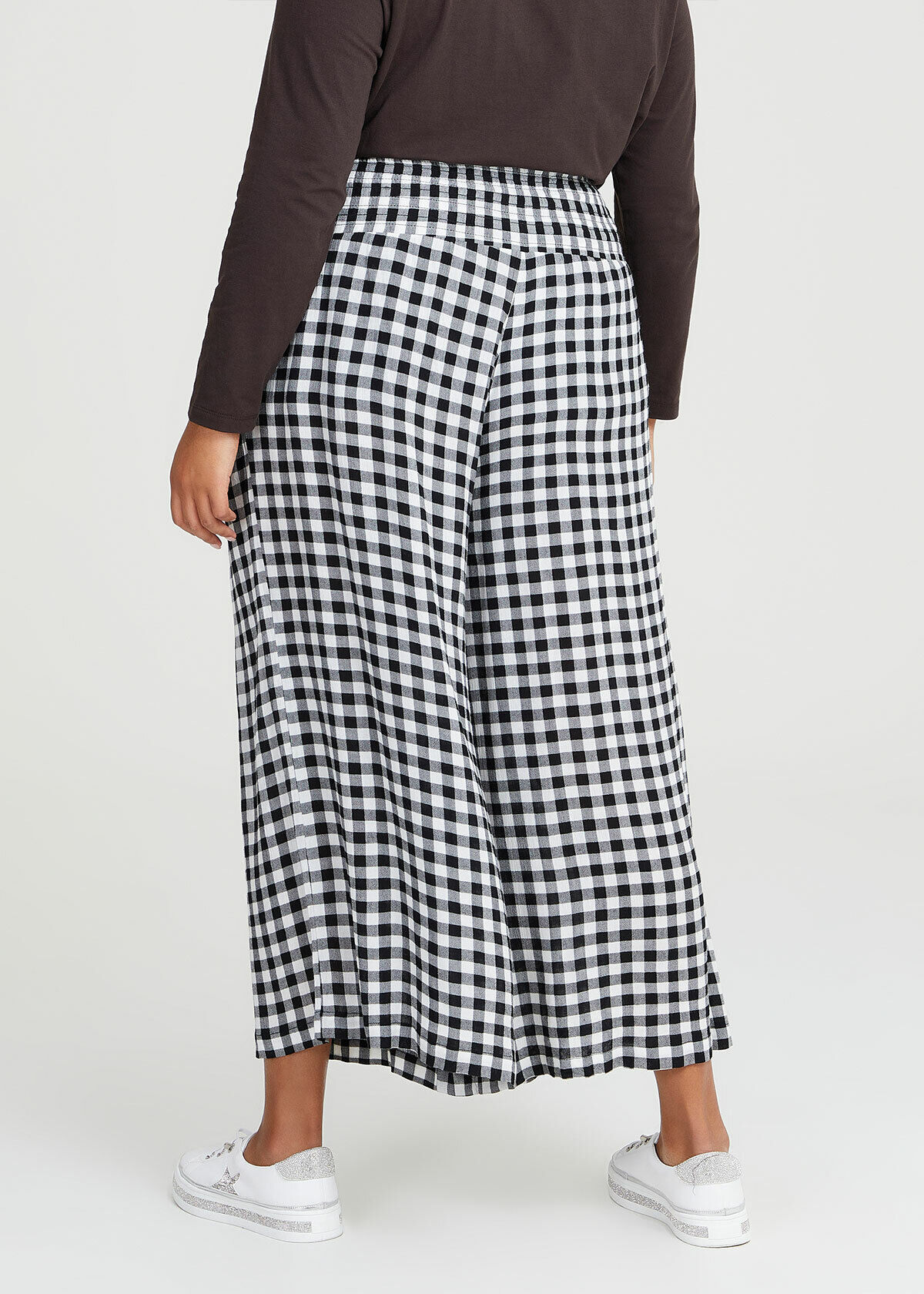 Shop Plus Size Natural Wide Leg Gingham Pant in Black Taking Shape AU