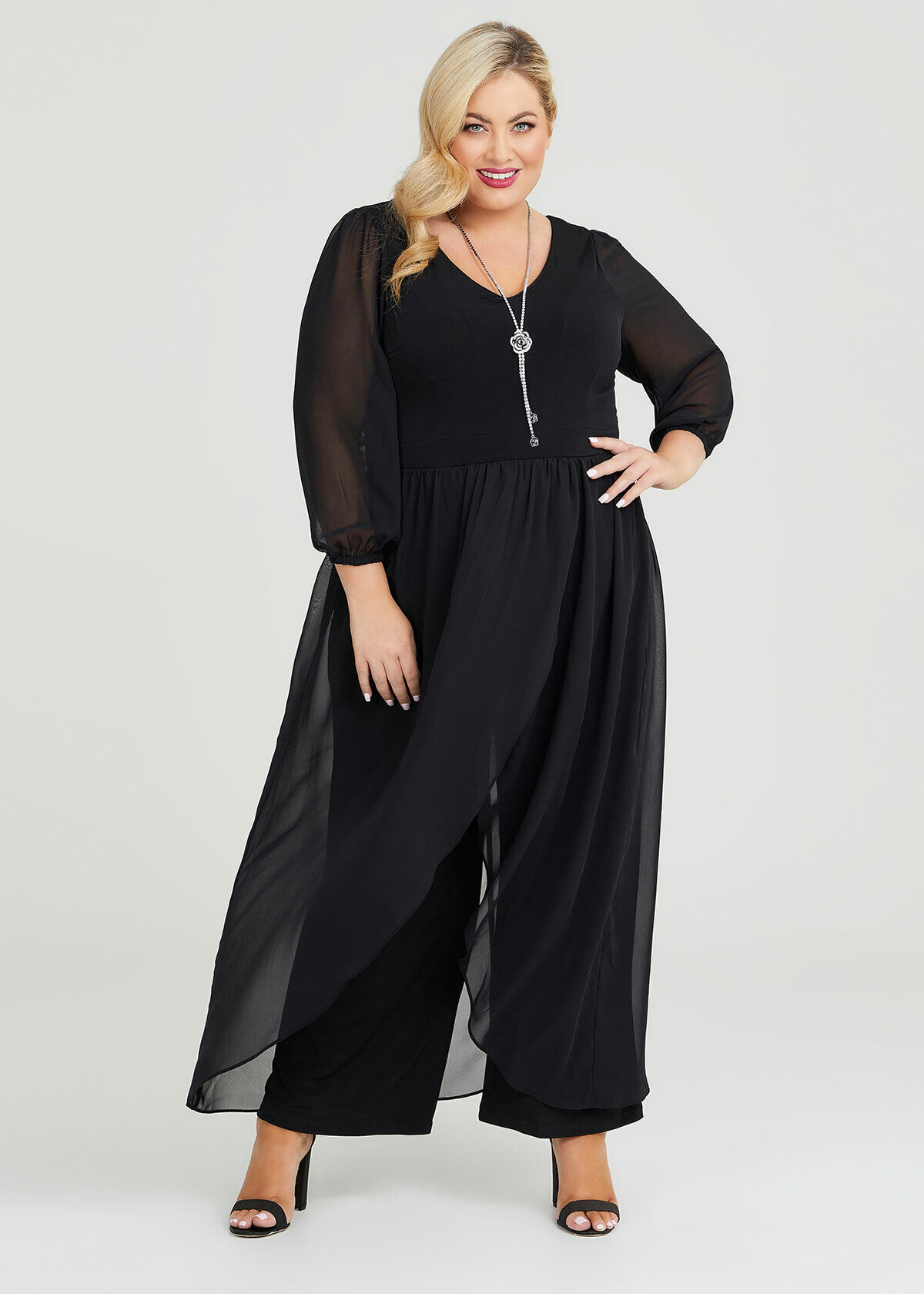 Marina Chiffon Overlay Jumpsuit in Black | Lyst