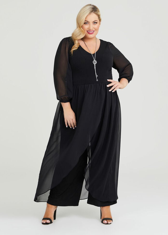 Shop Plus Size V-neck Isa Chiffon Jumpsuit in Black | Sizes 12-30 ...