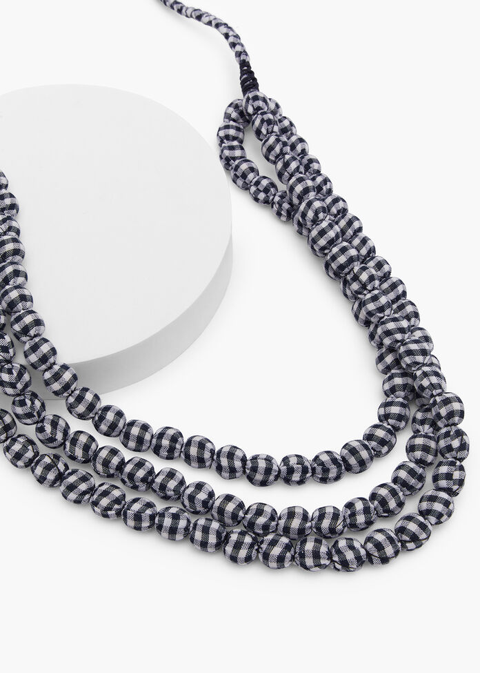 Navy Gingham Fabric Necklace, , hi-res