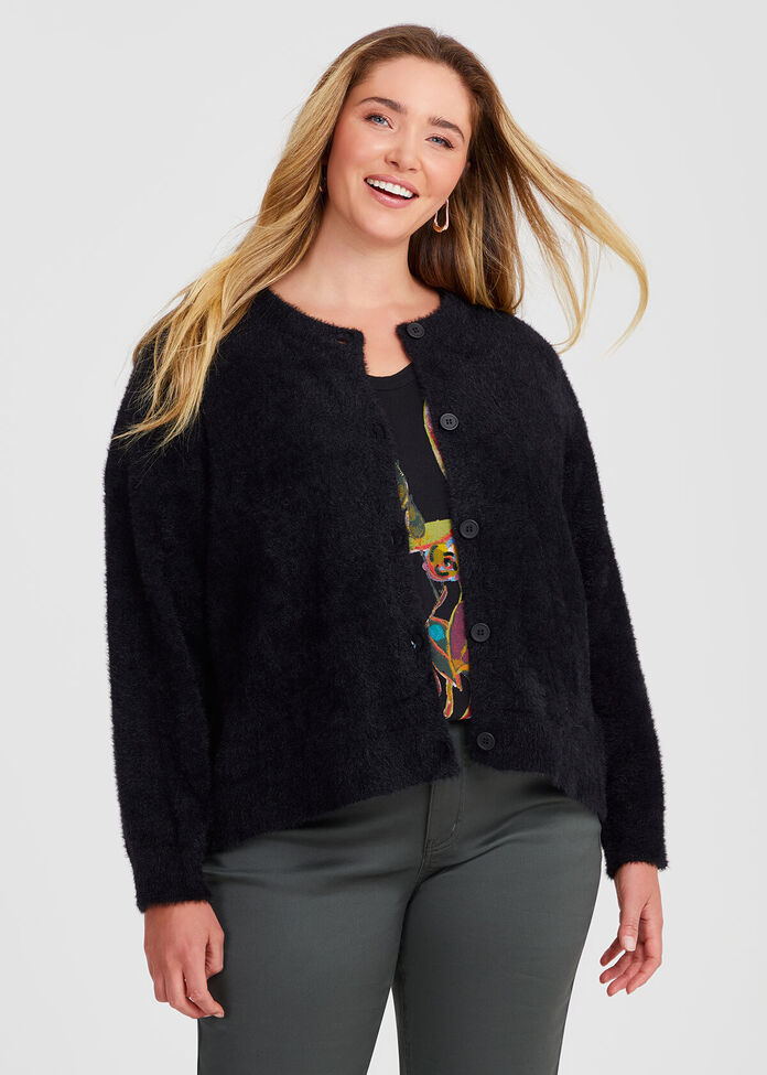 Shop Plus Size Fluffy Knit Crop Cardigan, Black Taking Shape AU