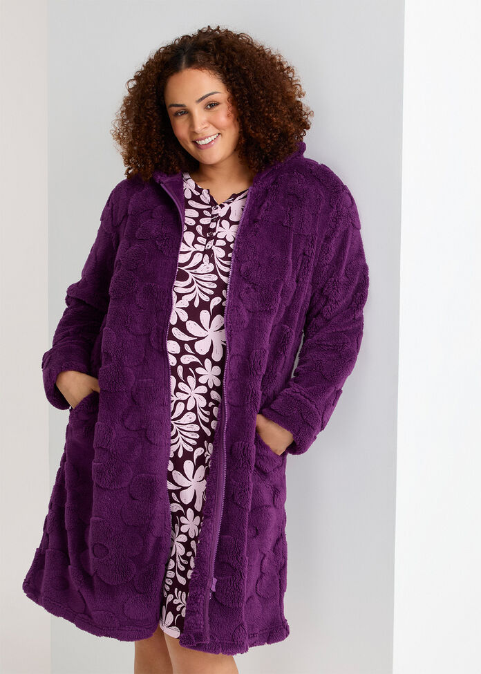 Shop Plus Size Jacquard Hooded Dressing Gown, Purple | Taking Shape NZ