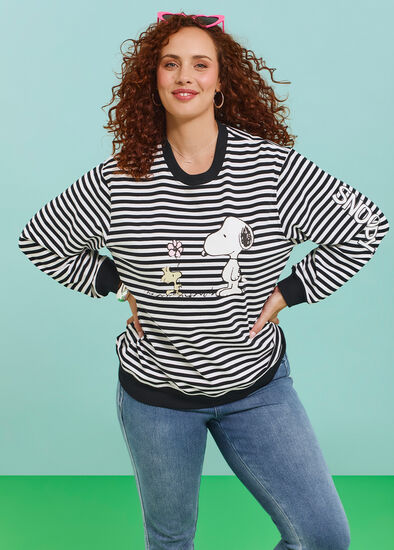 Plus Size Peanuts Snoopy Stripe Sweatshirt