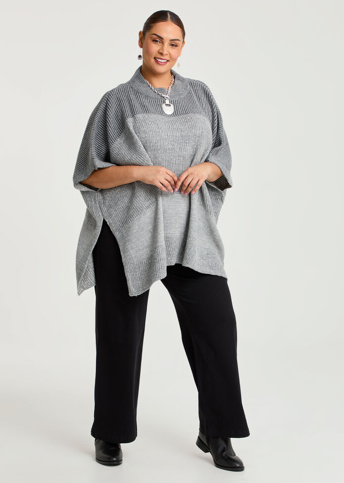 Grey Tones Relaxed Poncho, , hi-res
