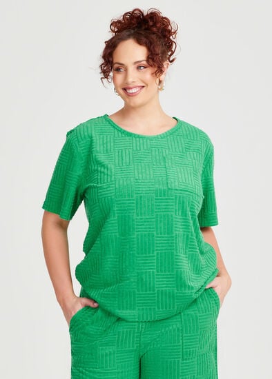 Plus Size Casual Terry Patch Pocket Top