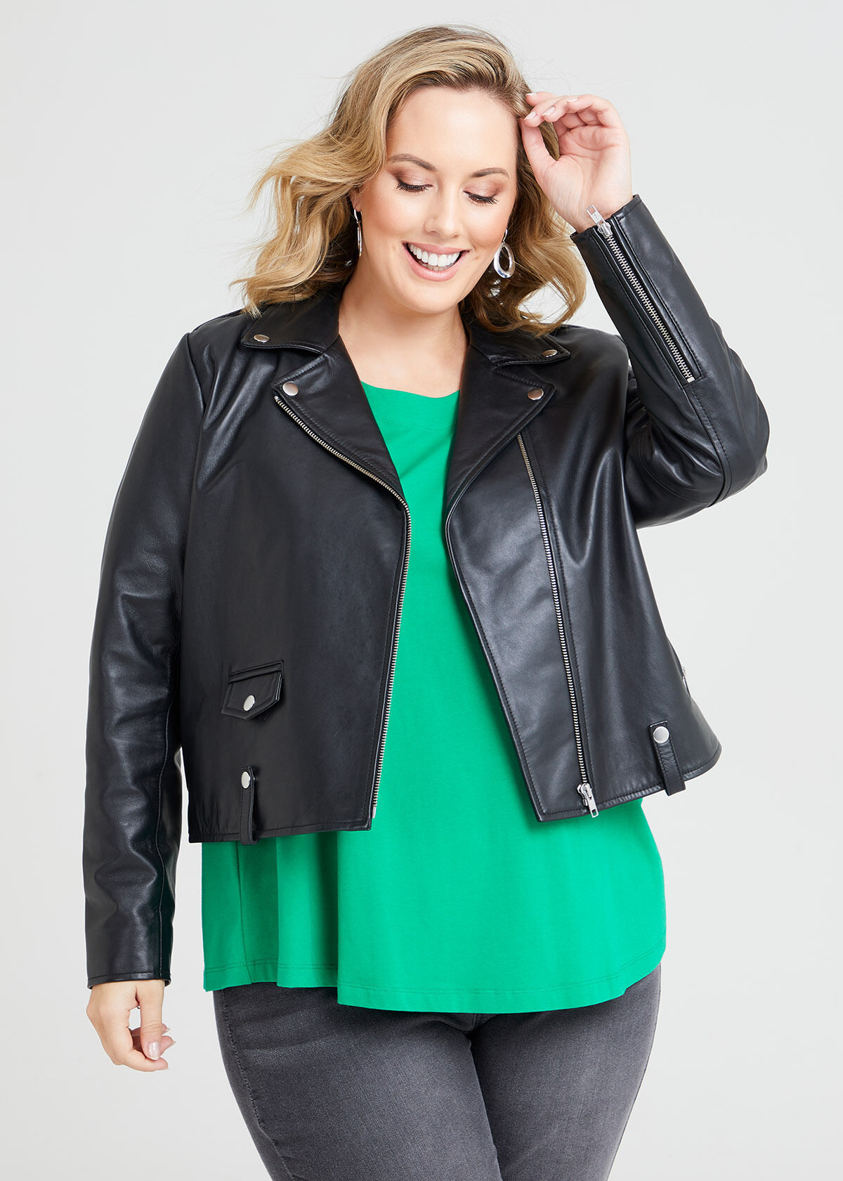Plus size deals leather biker jacket