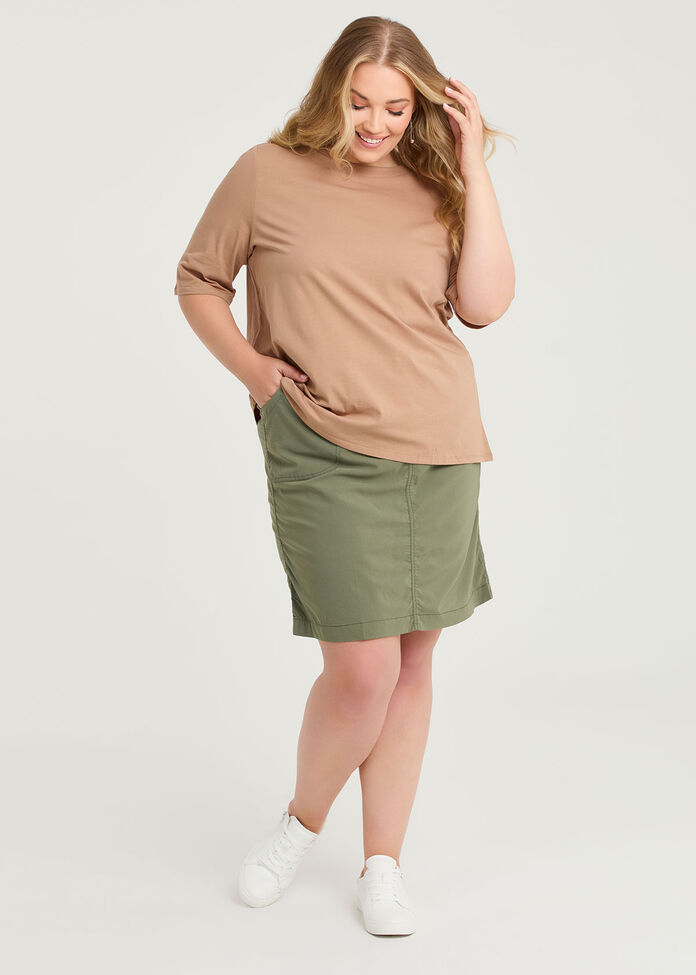 Castaway Rib Waistband Skirt, DUSTY KHAKI, hi-res