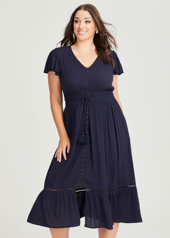 Shop Plus Size Natural Crinkle Button Dress in Blue | Taking Shape AU