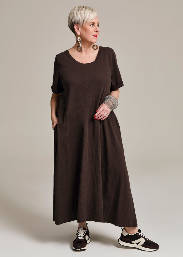 Cotton Seam Detail Swing Dress, , hi-res