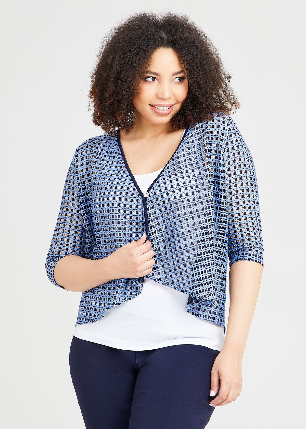 Shop Olivia 3/4 Sleeve Cardigan in Blue 