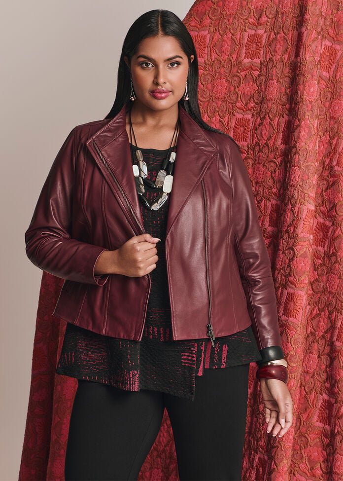 Leather Lottie Panel Jacket, BURGUNDY WINE, hi-res