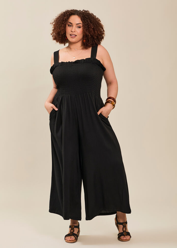 Shirred Bodice Natural Jumpsuit, , hi-res