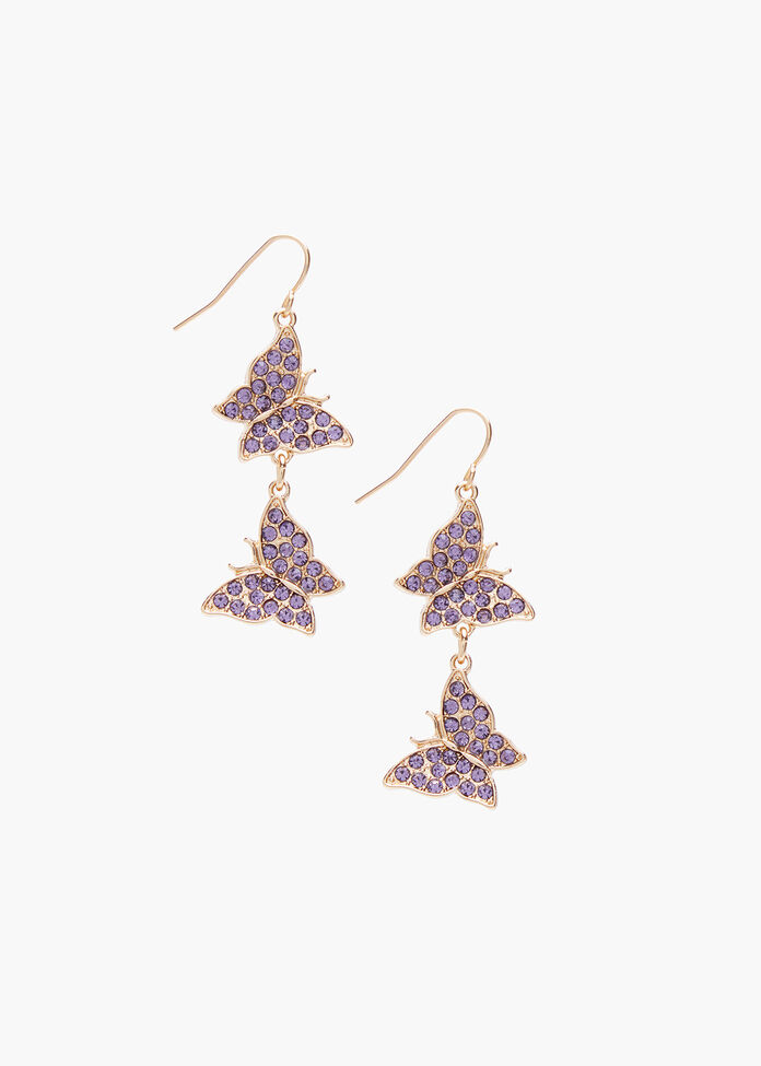 Diamante Butterfly Earrings, , hi-res