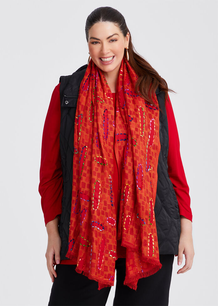 Stripe Embroidered Scarf, , hi-res