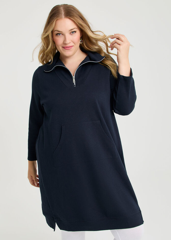 Zip Collar Long Sleeve Sweat Dress, , hi-res