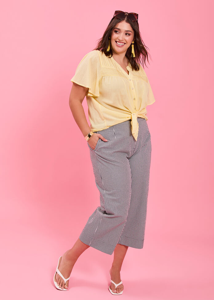 Cotton Stripe Wide Leg Crop Pant, , hi-res