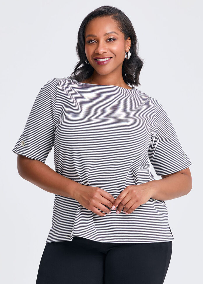Cotton Stripe T-shirt, , hi-res
