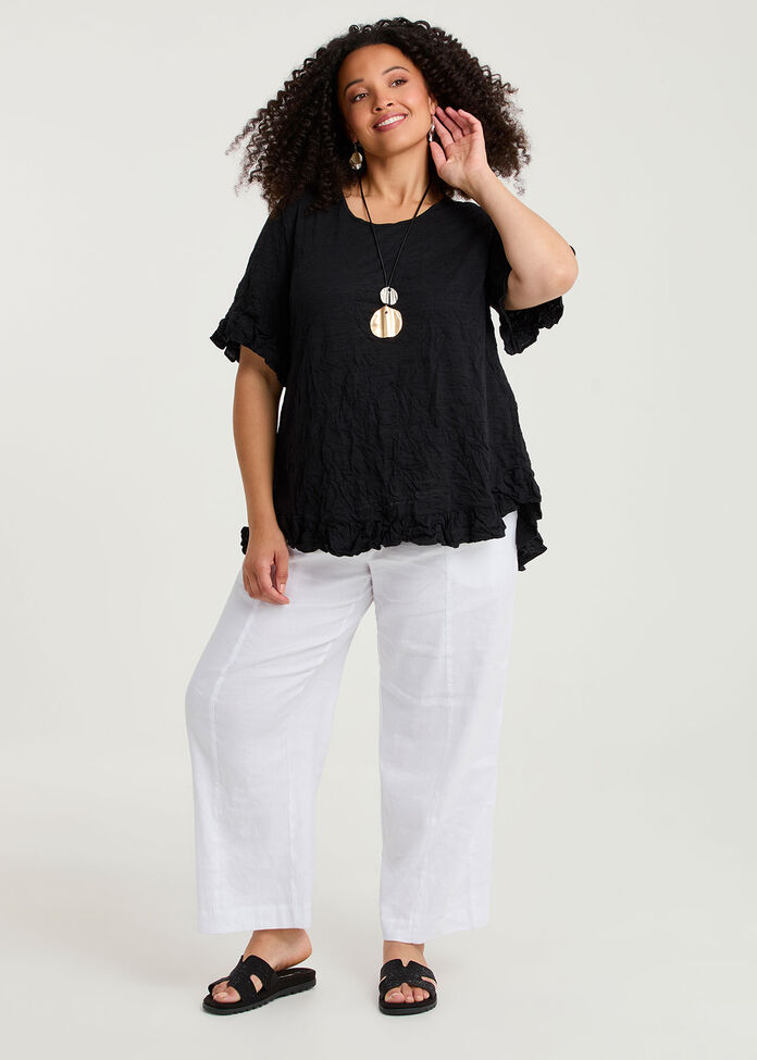 Stretch Linen Relaxed Wide Leg Pant, , hi-res