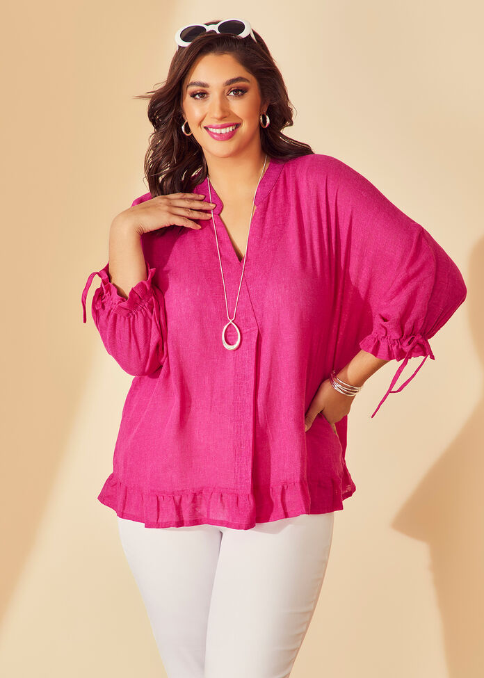 Linen Blend Getaway Top, , hi-res