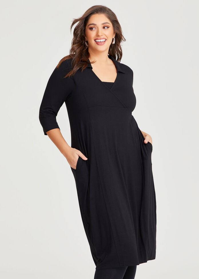Bamboo Jersey Mock Wrap Dress, , hi-res
