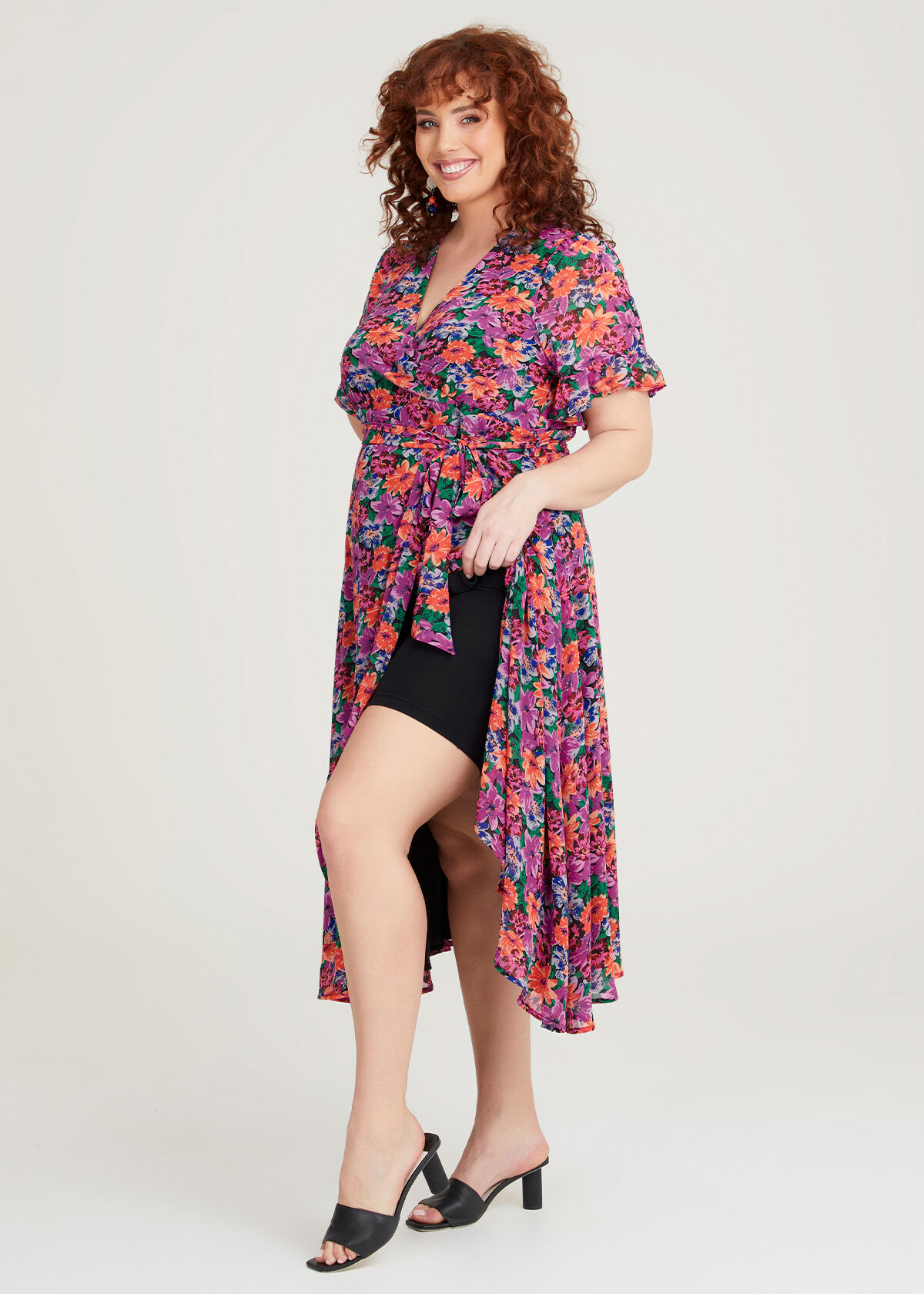 Floral chiffon wrap dress clearance
