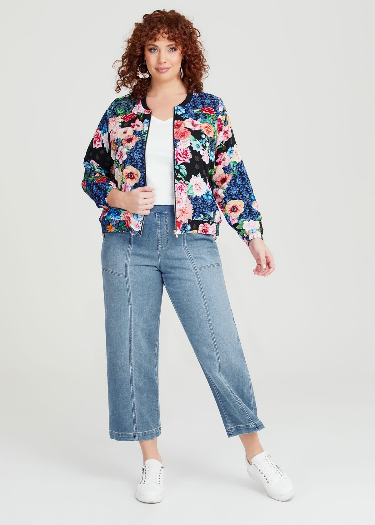 Shop Plus Size Natural Dark Floral Bomber in Multi Taking Shape AU
