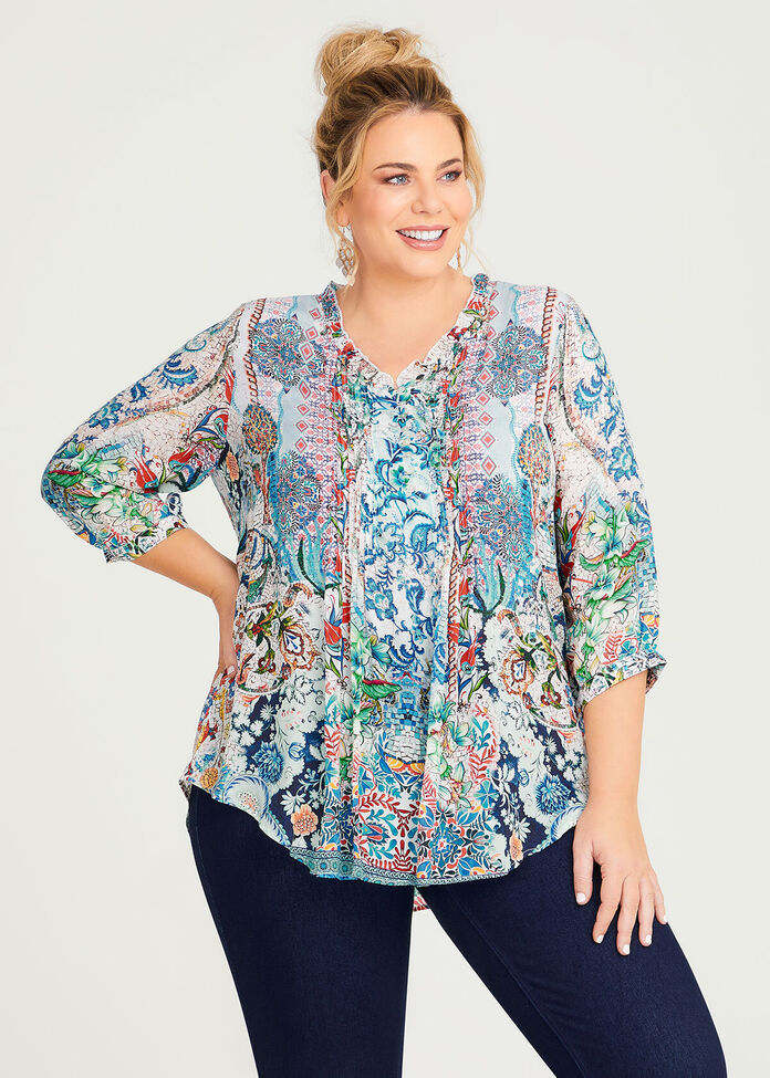 Shop Plus Size Natural Oasis Pintuck Top in Multi | Taking Shape AU