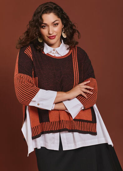 Plus Size Spliced Stripe Cotton Knit Jumper