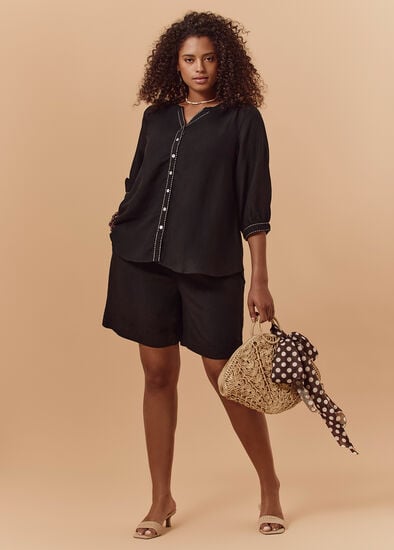 Plus Size Linen Blend Pull On Short