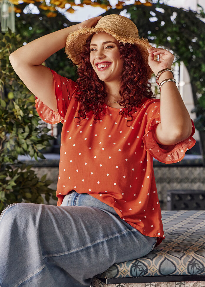Natural Polka Dot Top, , hi-res