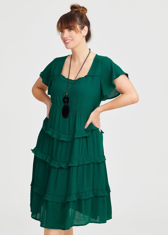 Natural Ruffle Tiered Dress, , hi-res