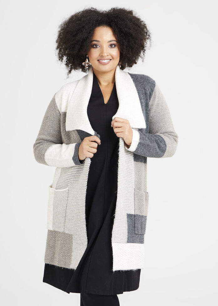 Shop Plus Size Cosy Colour Block Coatigan, Grey Taking Shape AU — free download