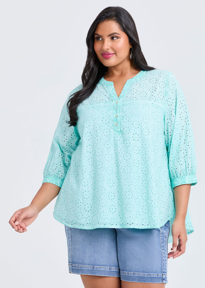 Cotton Broderie Pigment Top, , hi-res