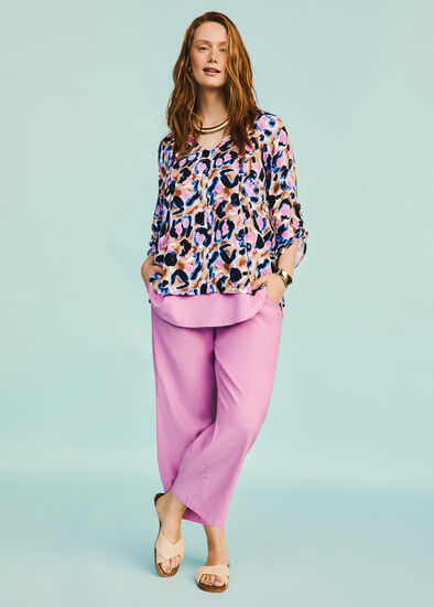 Plus Size Button Hem Stretch Linen Pant