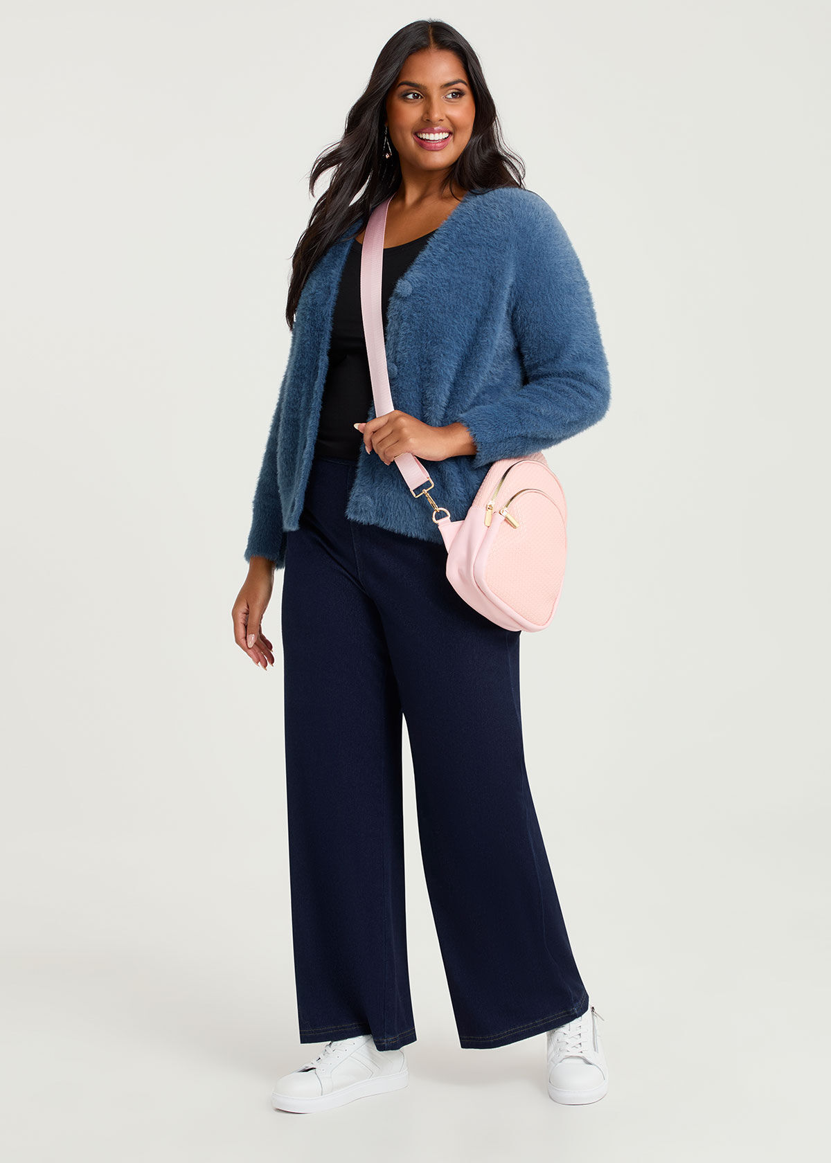 Shop Plus Size Fluffy Knit Short Cardigan, Blue | Taking Shape AU