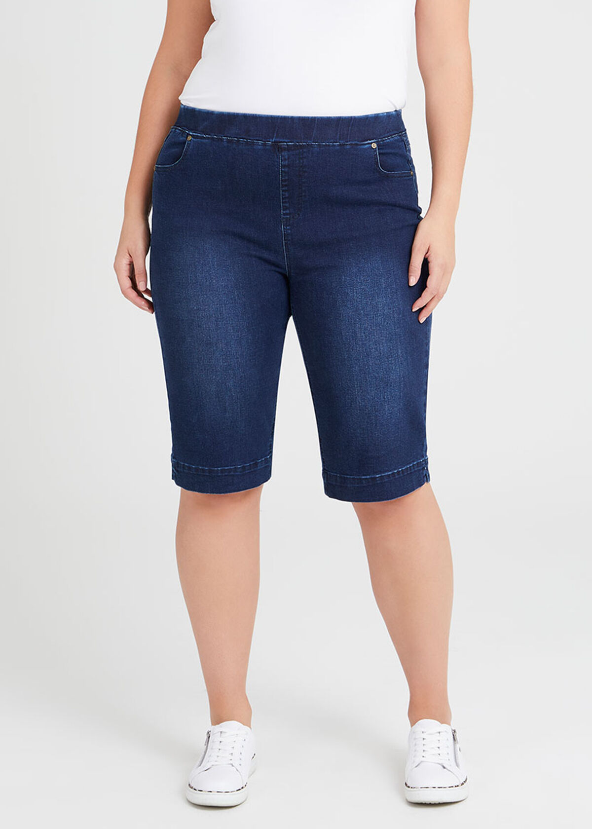 Plus size pull on jean shorts on sale