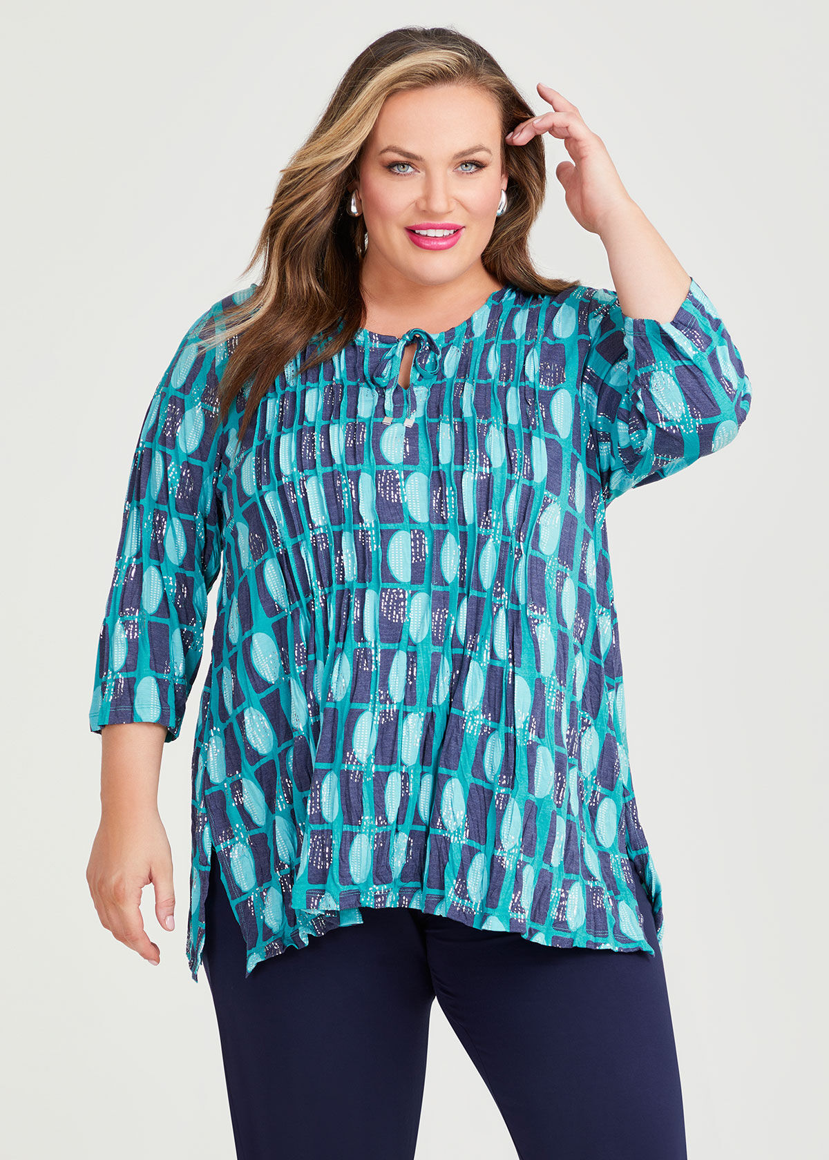 Shop Plus Size Foil Bamboo Crush Top in Blue Taking Shape UK