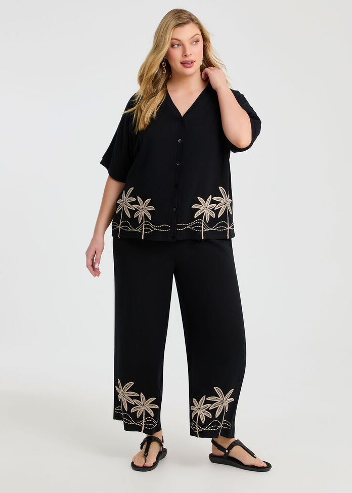 Natural Embroidery Summer Pant, BLACK, hi-res