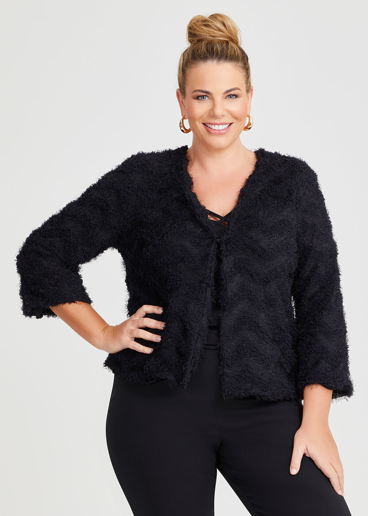 Shop Plus Size Fringe Tassel Cardigan in Black Taking Shape AU