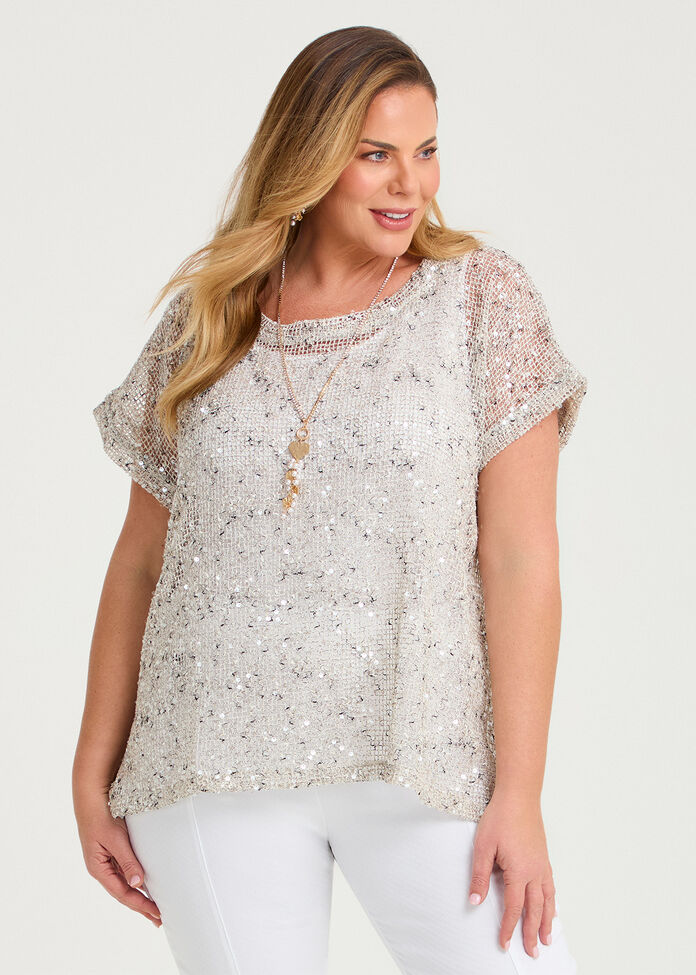 Mesh Sequin Kaya Overtop, , hi-res